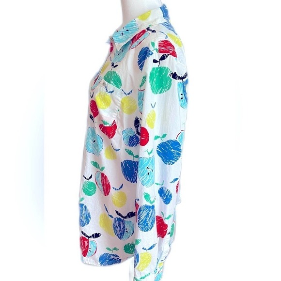 Talbots Large Full Button Front Pocket Teachers Lightweight Apple Print - Picture 6 of 7